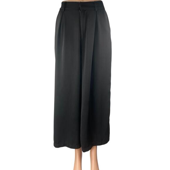 Tronjori Women's Black Pleated High Waisted Palazzo Wide Leg Trousers Pants XS - Picture 1 of 5